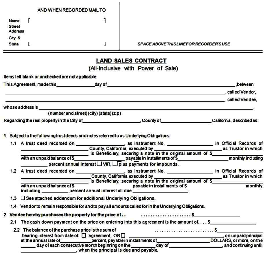 Land Sale Contract Form Sample