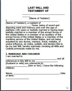 Sample Last Will and Testament Forms | Mous Syusa