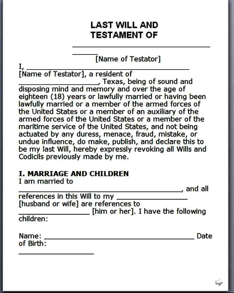 Last Will and Testament Blank Form