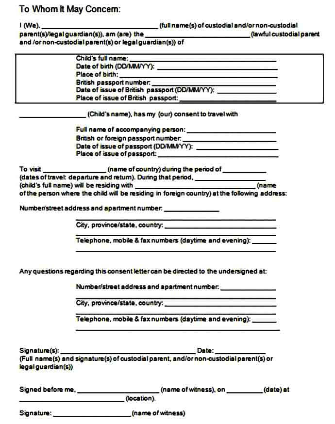 Legal Child Travel Consent Form
