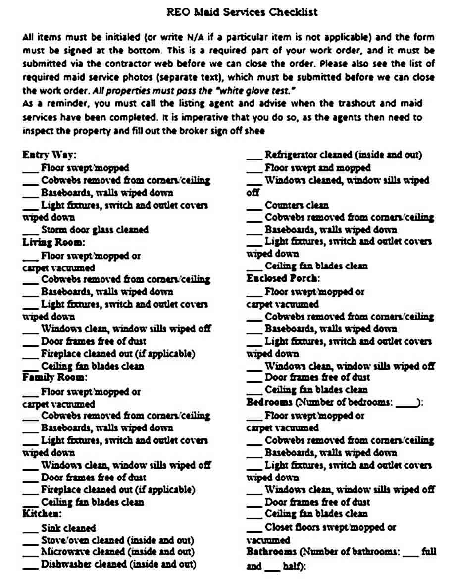 Maid Service Checklist templates