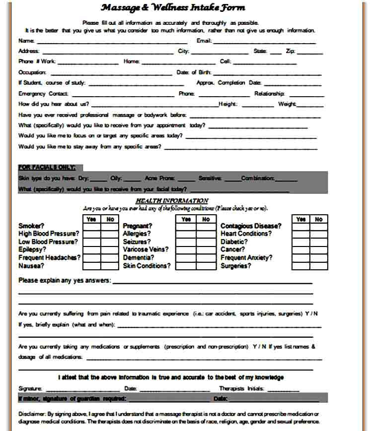 Massage Wellness Intake Form