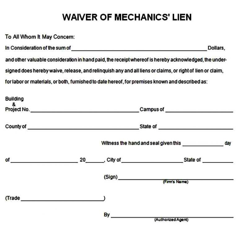 Template Lien Waiver Form | Mous Syusa