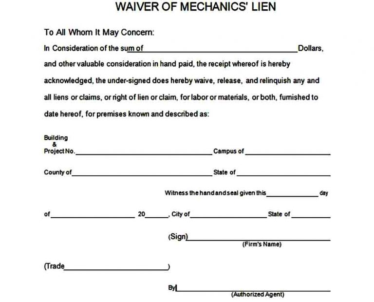 Sample Lien Waiver Form Mous Syusa