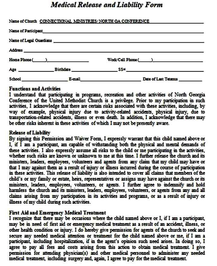 Medical Release and Liability Form