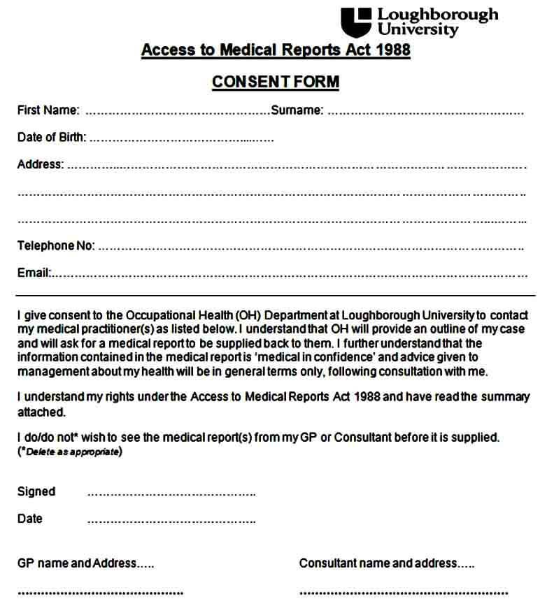 Medical Report Consent Form