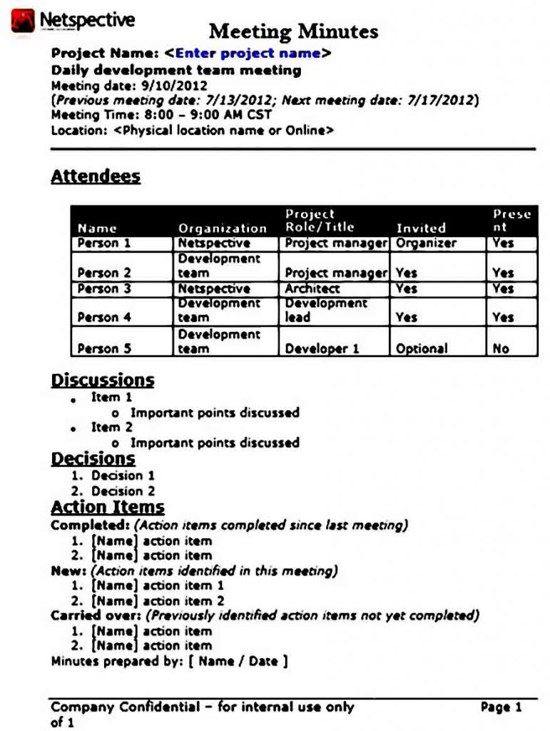 Meeting Notes Template With Action Items