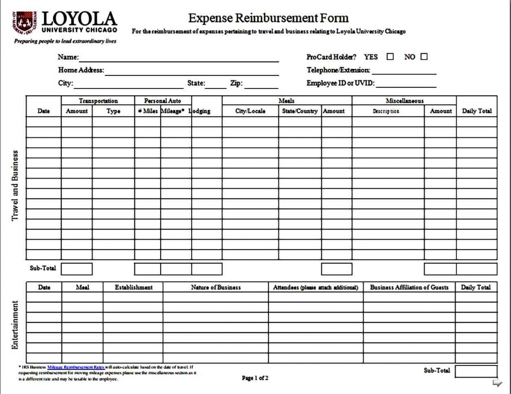 Mileage Reimbursement Forms Sample 