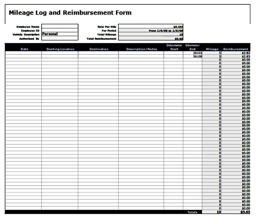 Mileage Log and Reimbursement Form