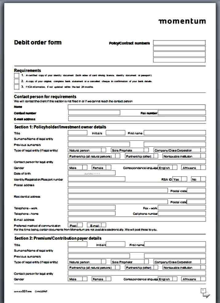 Momentum Debit Order Form