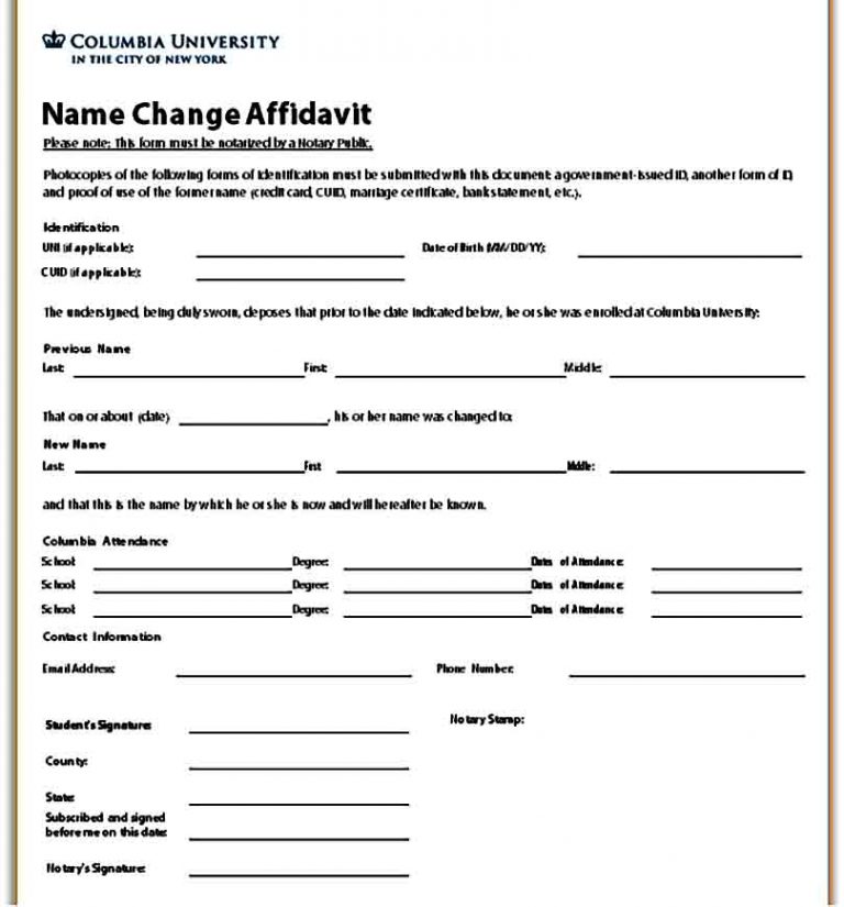 Name Change Affidavit Form Mous Syusa