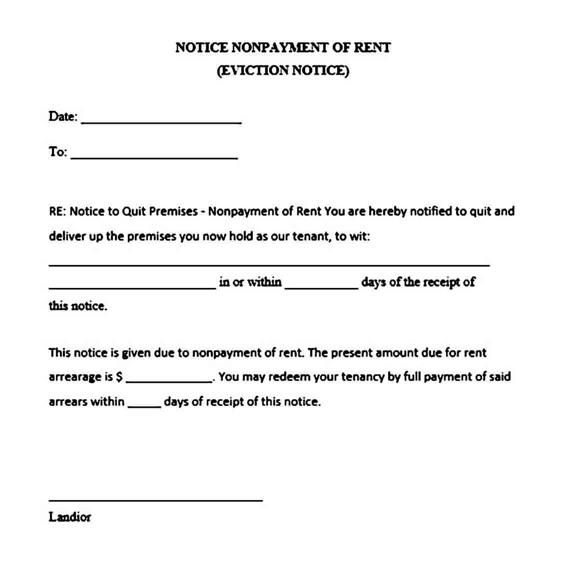 Nonpayment of Rent Eviction Notice