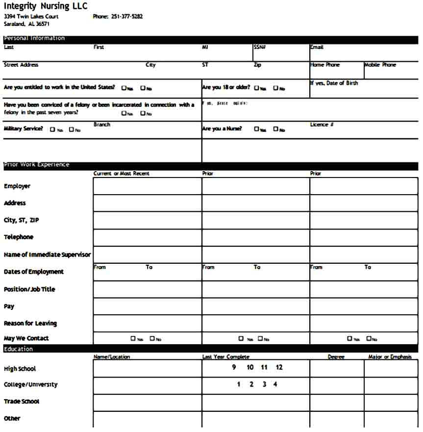 Nursing Job Application Form | Mous Syusa