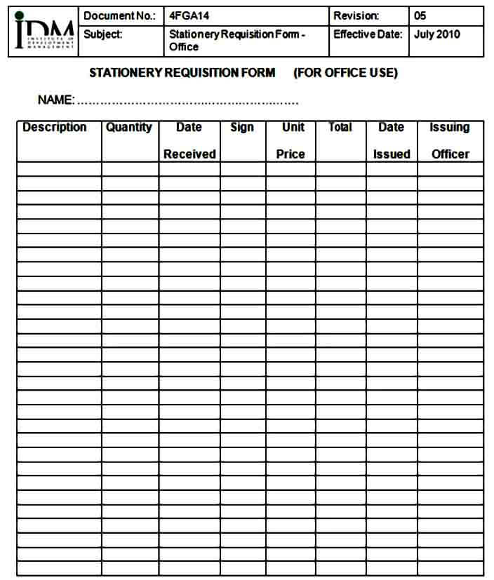 Office Stationery Requisition Form