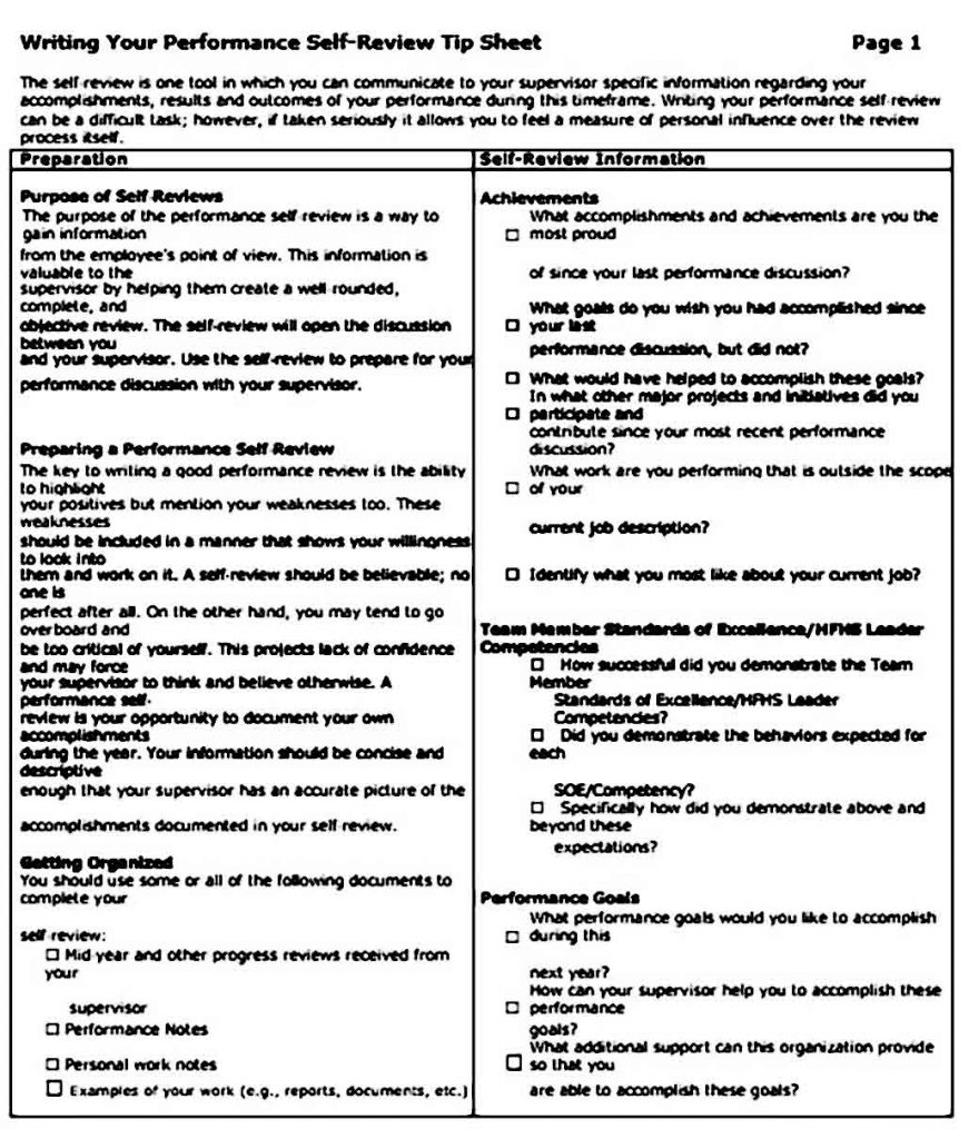 Performance Self Review Tip Sheet Mous Syusa 3567