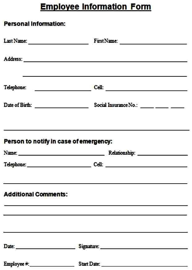 Personal Employee Information Form