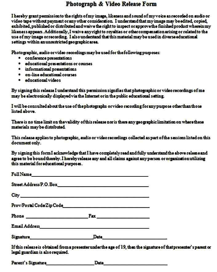 Photograph Video Release Form