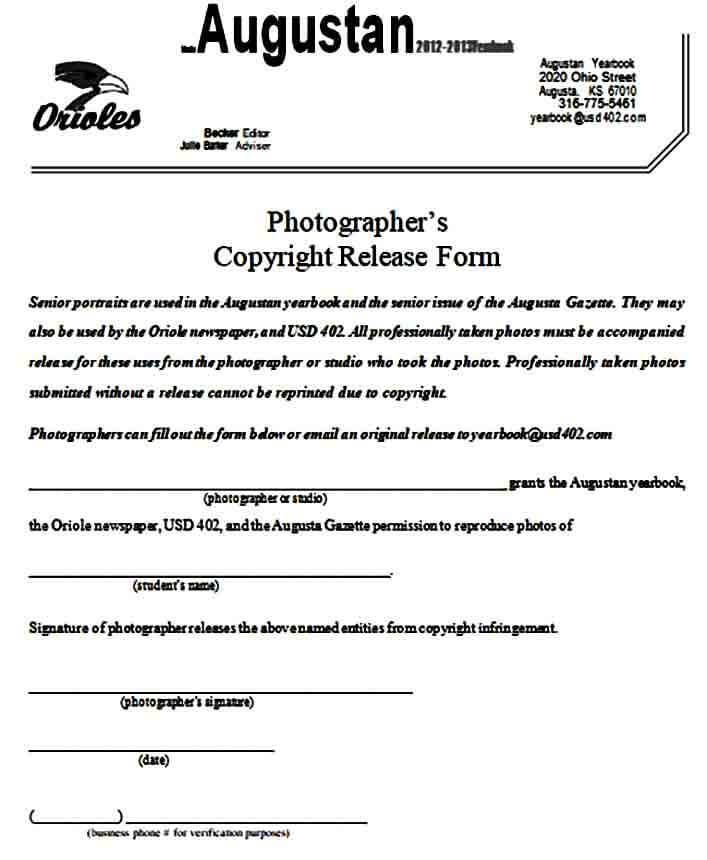 Photographer’s Copyright Release Form