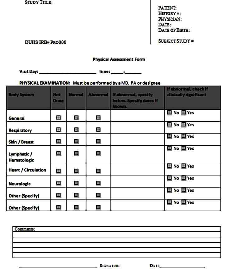 Physical Assessment Form