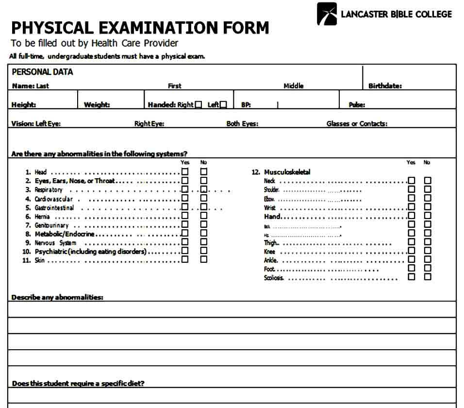 Physical Exam Form