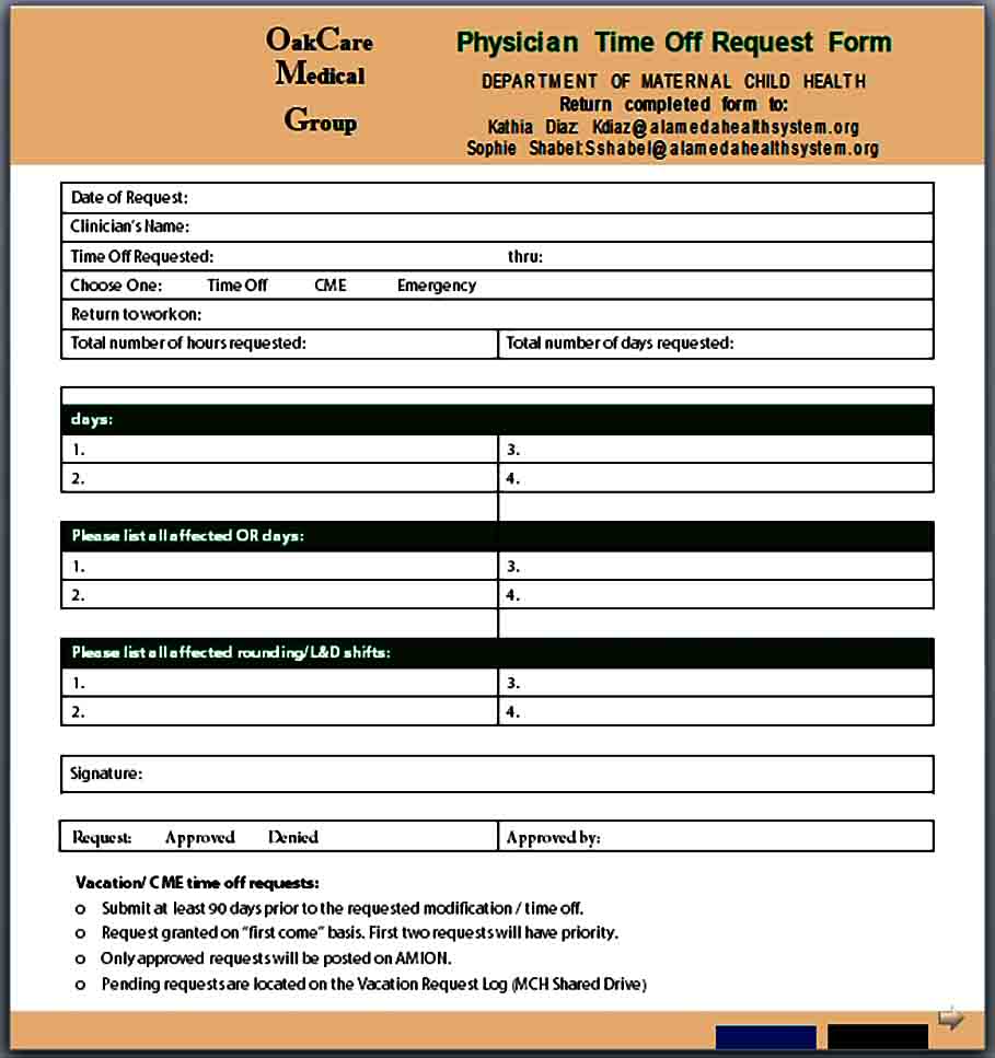 Physician Time Off Request Form