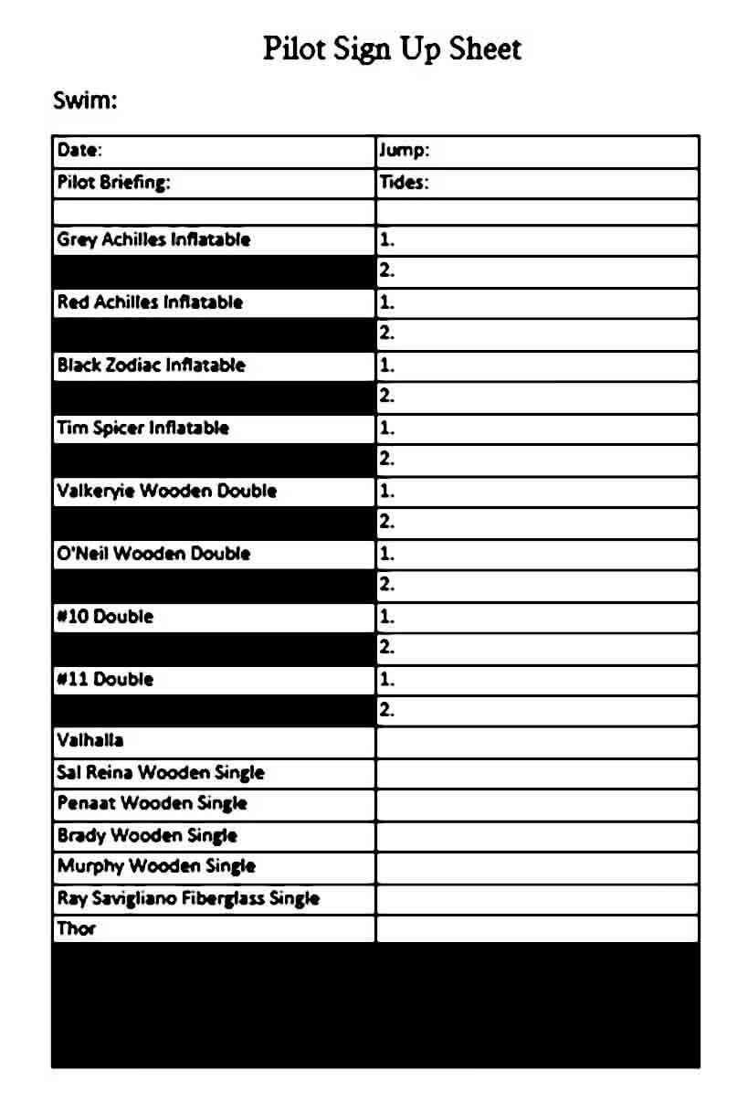 Pilot Sign Up Sheet