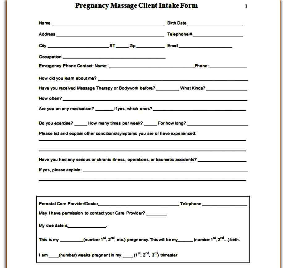 Pregnancy Massage Client Intake Form