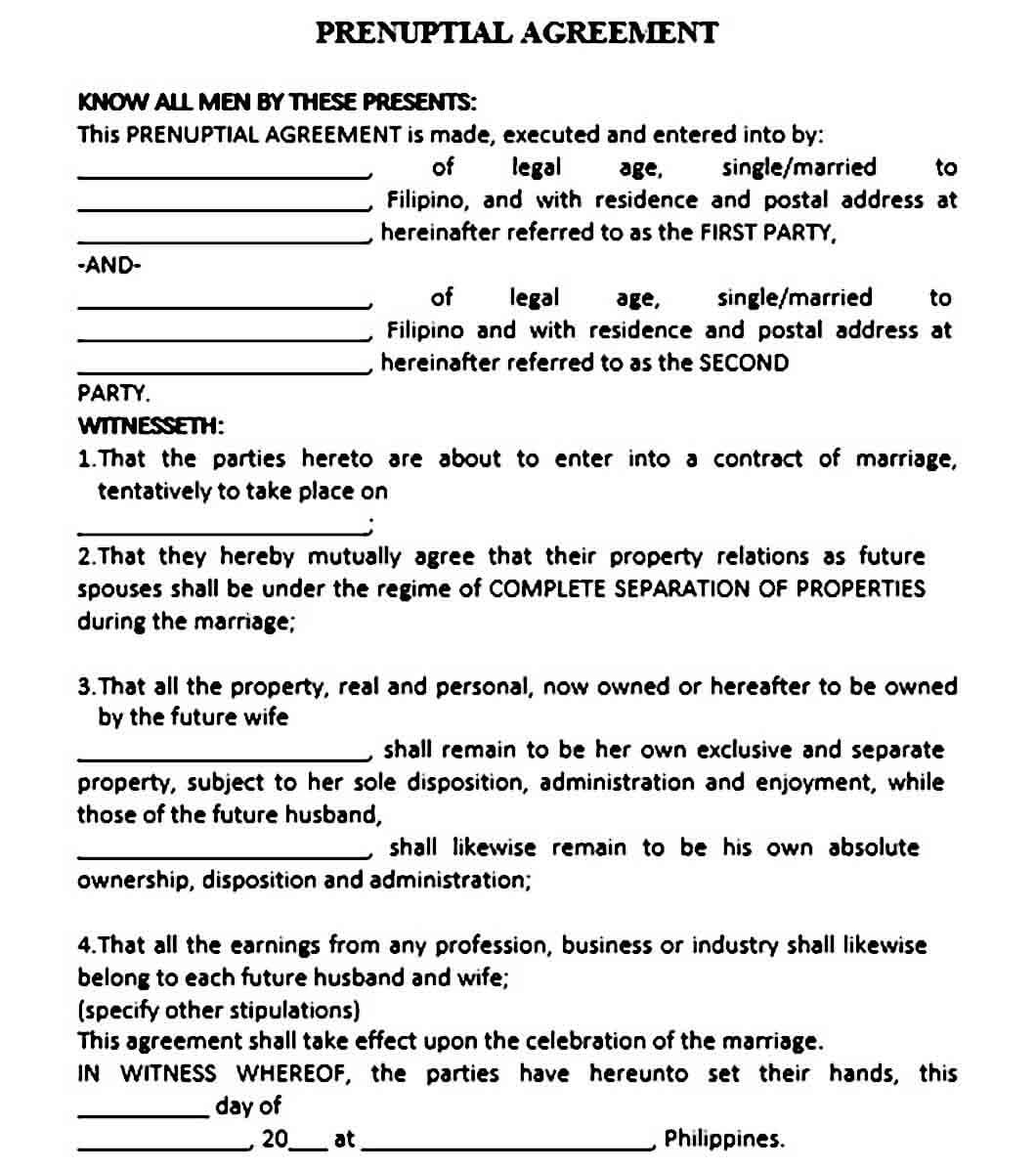 Printable Prenuptial Agreement Template Mous Syusa