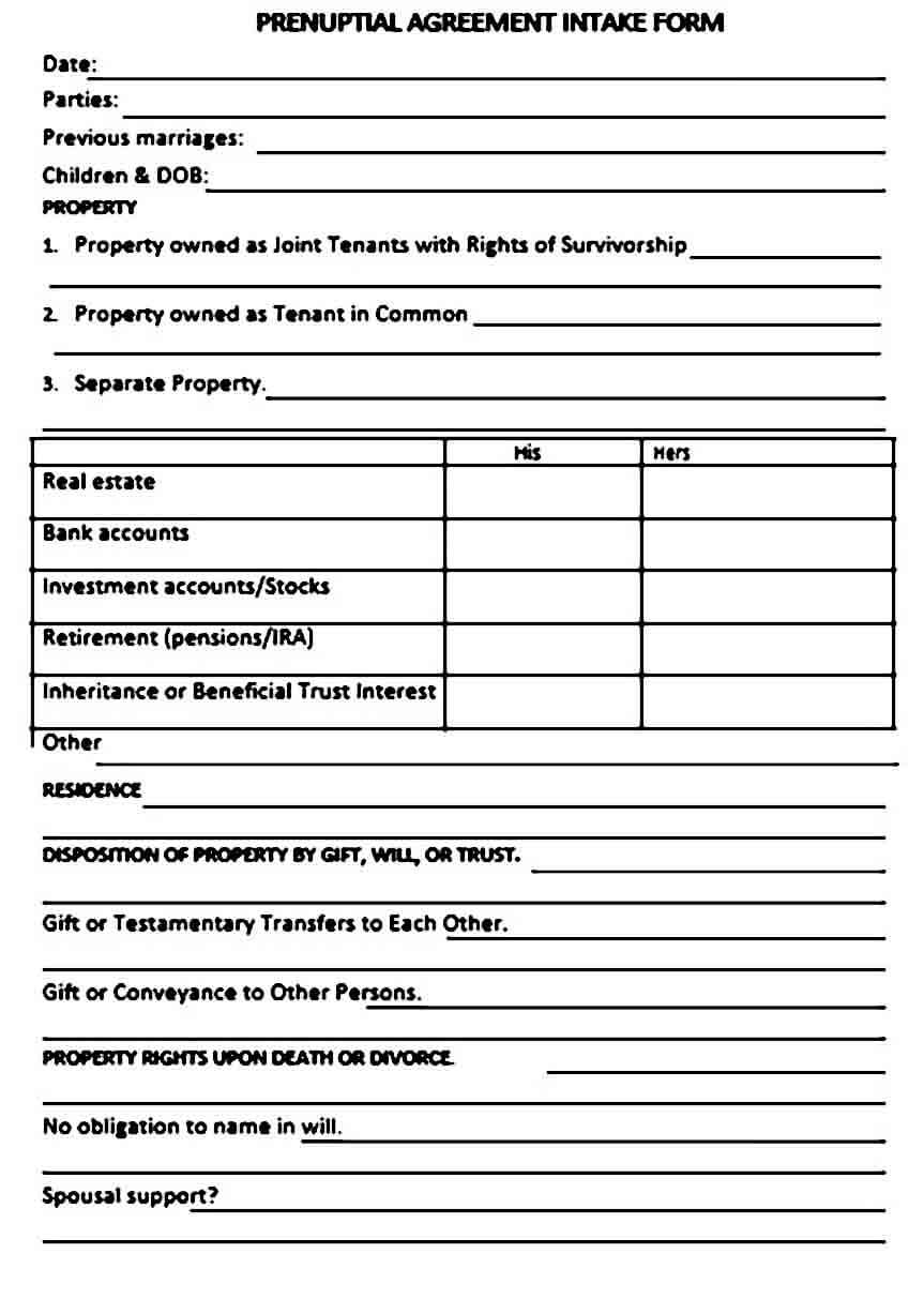 Prenuptial Agreement Form