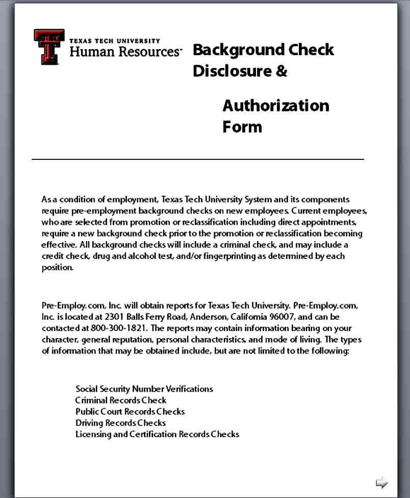 Printable Background Authorization Form