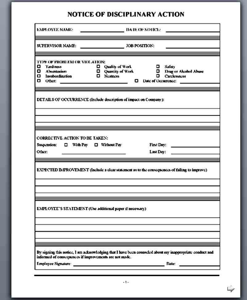 Printable Employee Write Up form