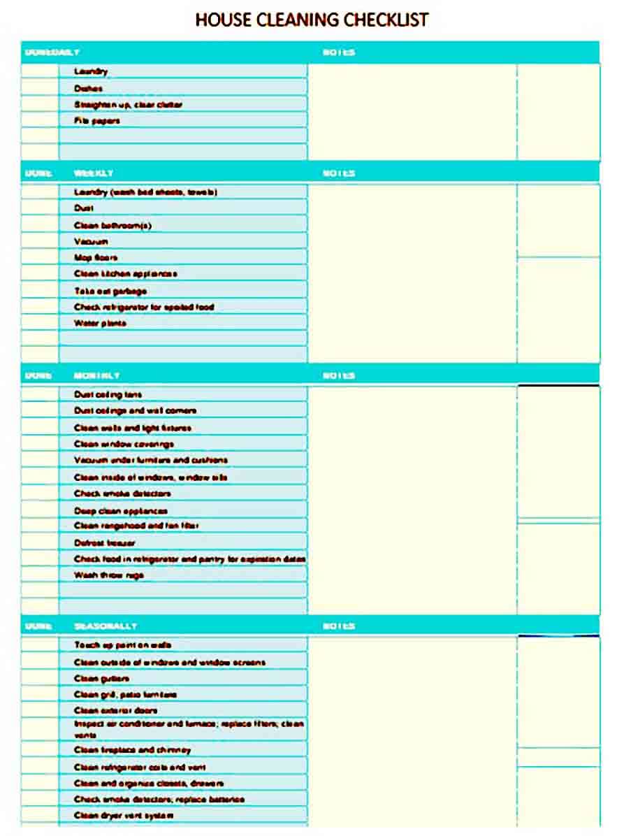Printable House Cleaning Checklist templates