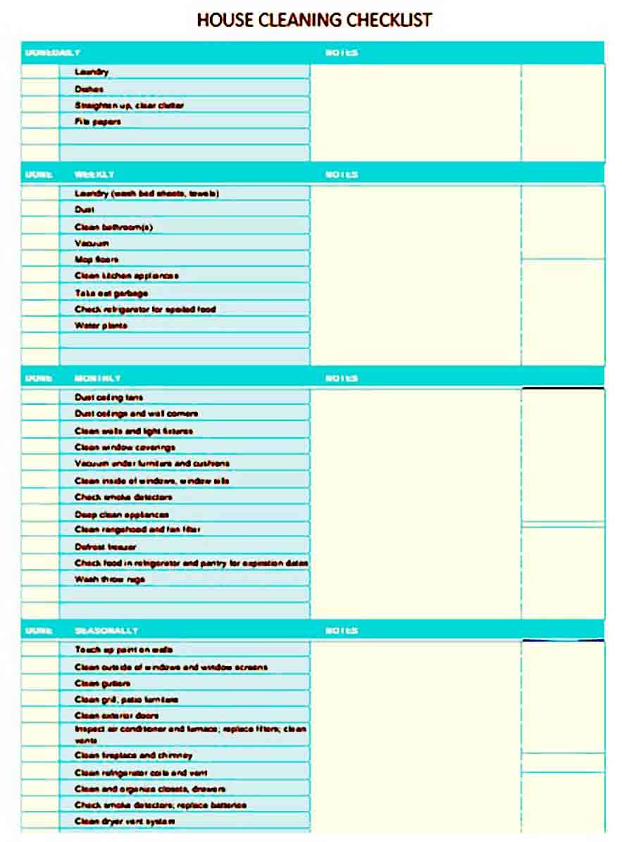 Sample House Cleaning Checklist Template | Mous Syusa