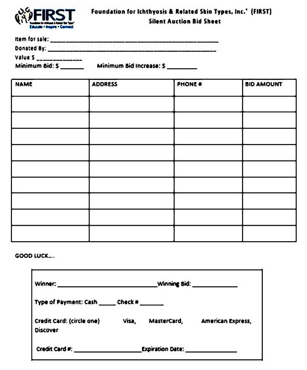 Printable Silent Auction Bid Sheet templates