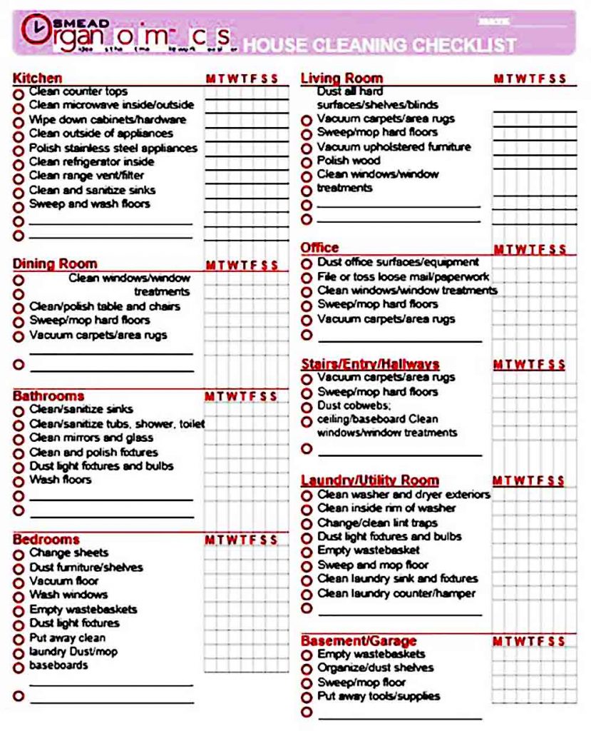 Sample House Cleaning Checklist Template | Mous Syusa