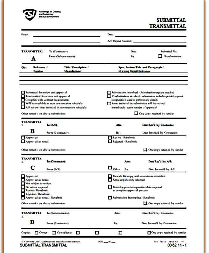 Project Submittal Transmittal Form