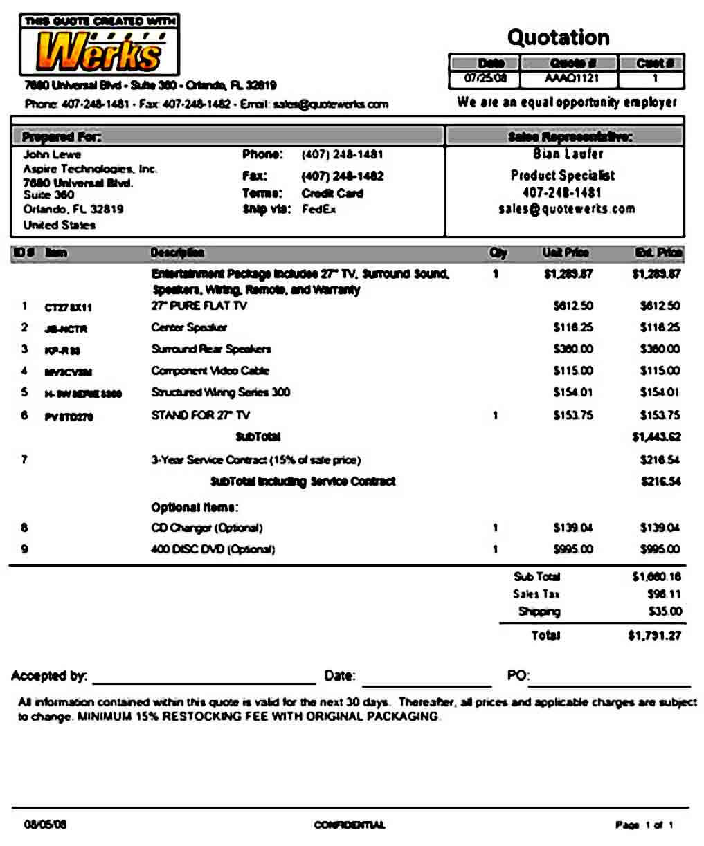 Quotation Format templates Quotation Format templates
