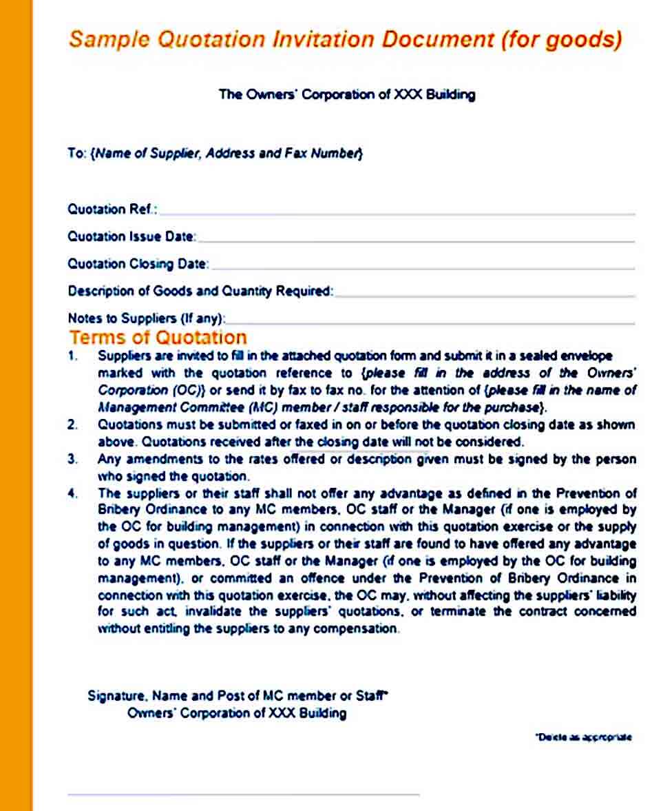 Quotation Invitation templates Quotation Invitation templates