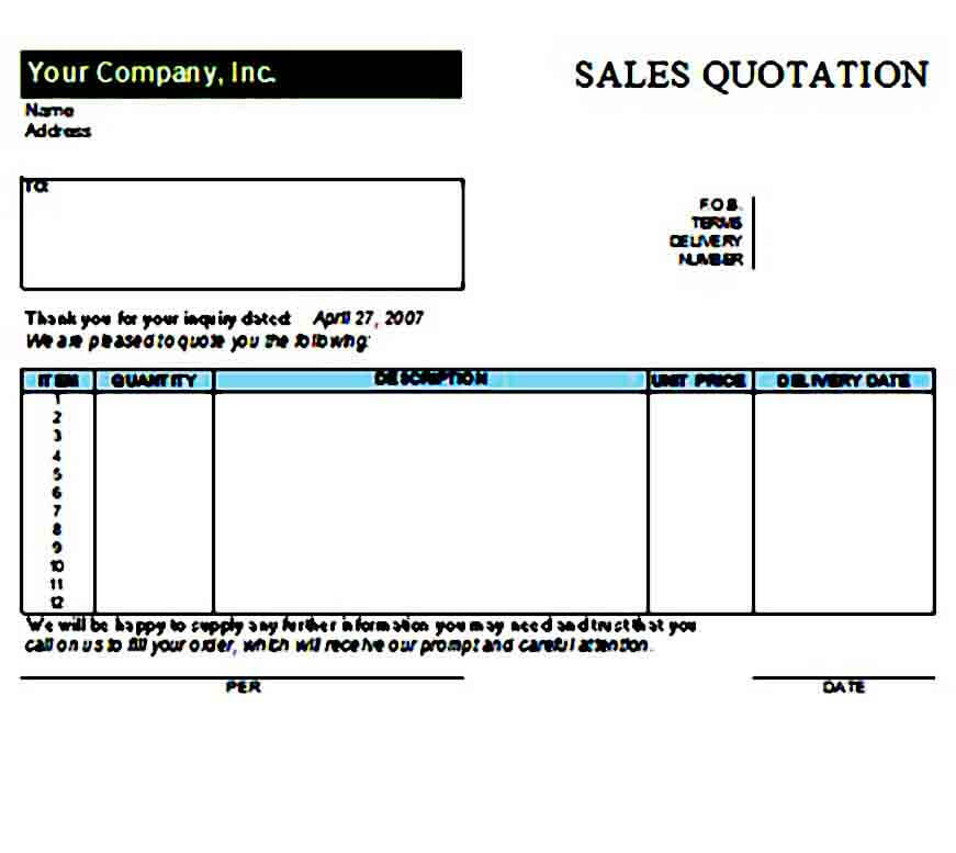 Quotation templates Excel