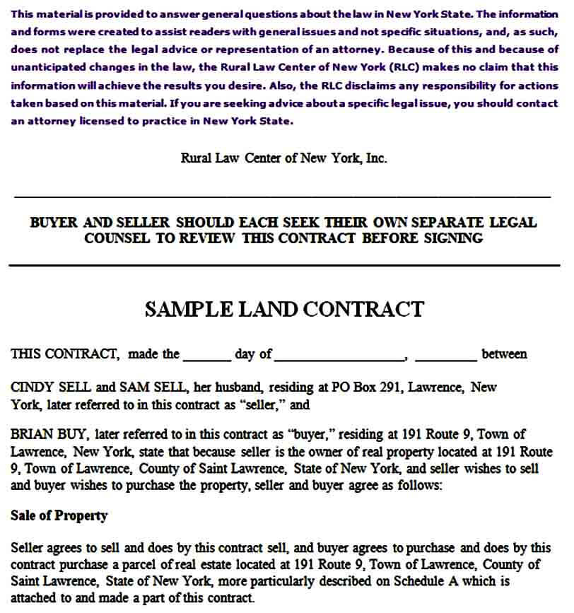 Real Estate Land Contract Form