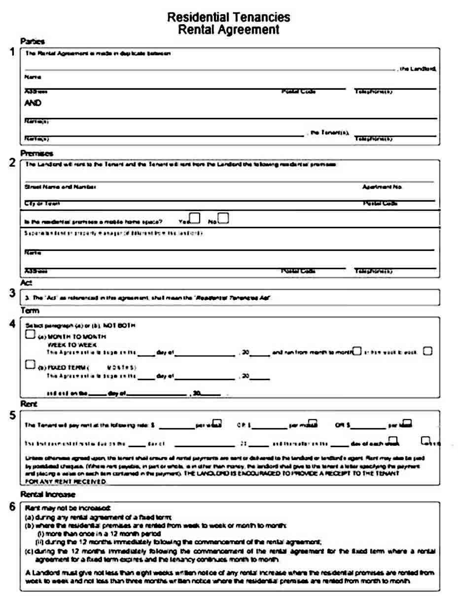 Residential Tenancies Rental Agreement