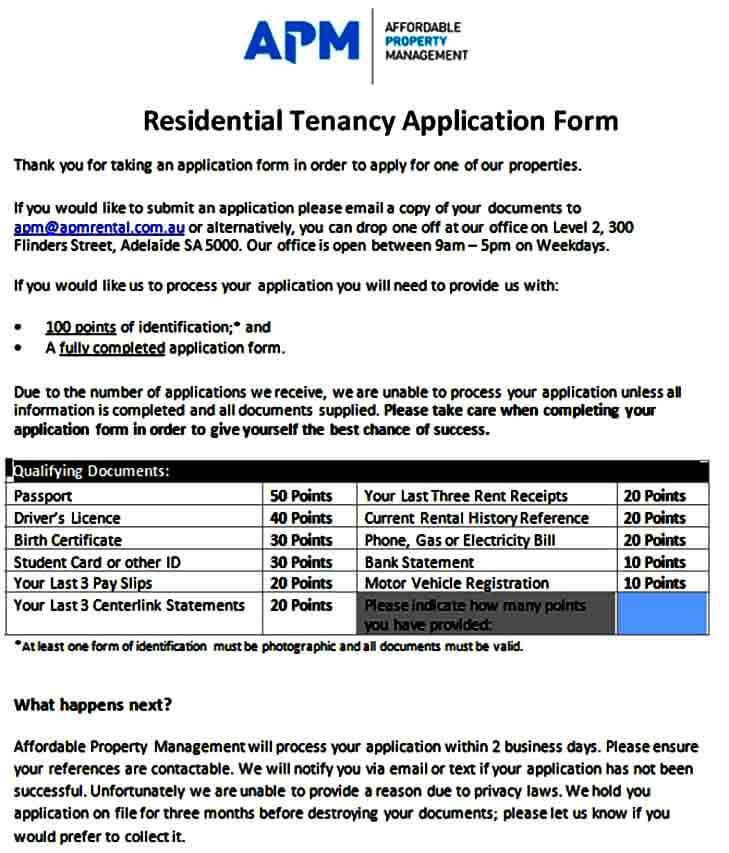 Residential Tenancy Application Form