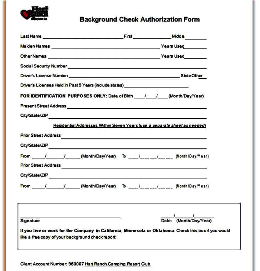 Sample Background Check Authorization Form