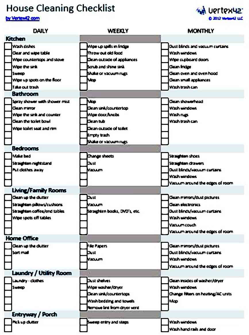Sample House Cleaning Checklist