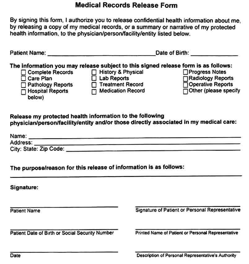 Sample Medical Records Release Form