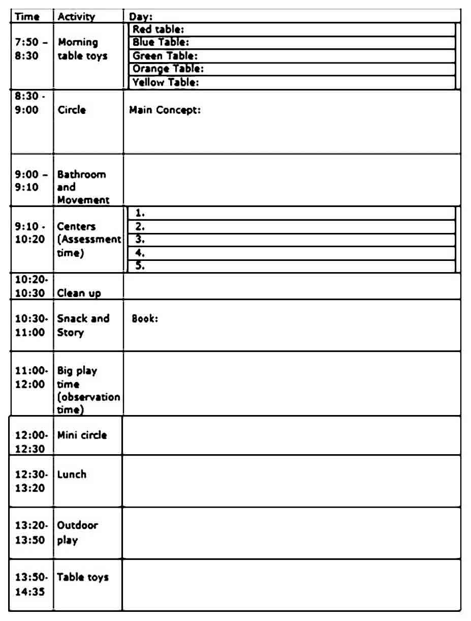 Sample Preschool Lesson Plan Template Mous Syusa