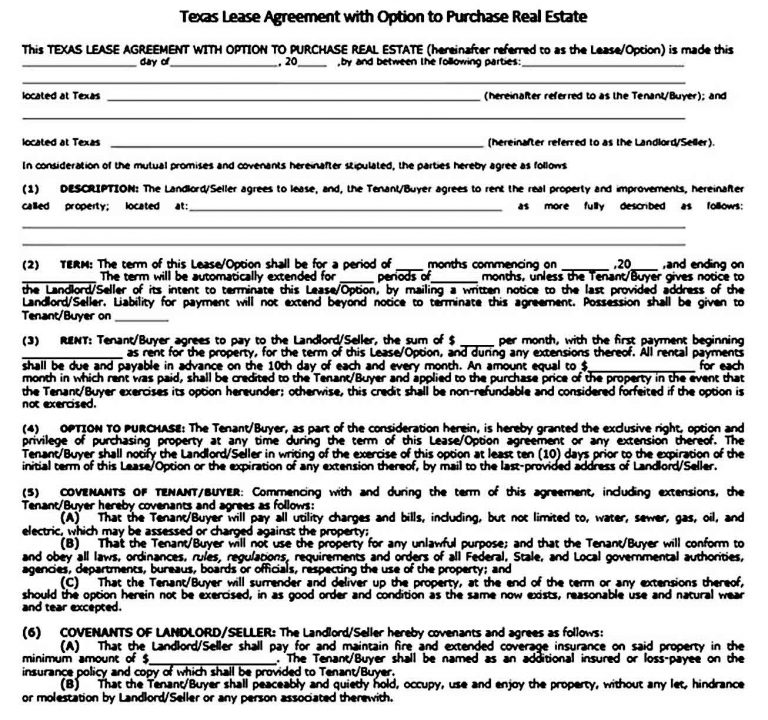 Sample Texas Residential Lease Agreement Printable | Mous Syusa