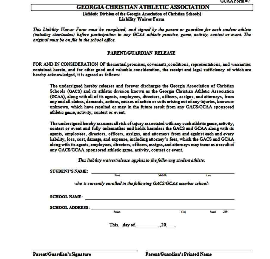 School Liability Waiver Form