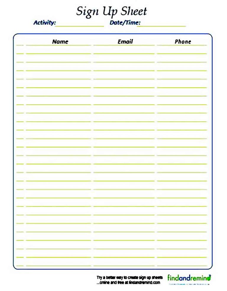 Printable Sign Up Sheet Template Mous Syusa