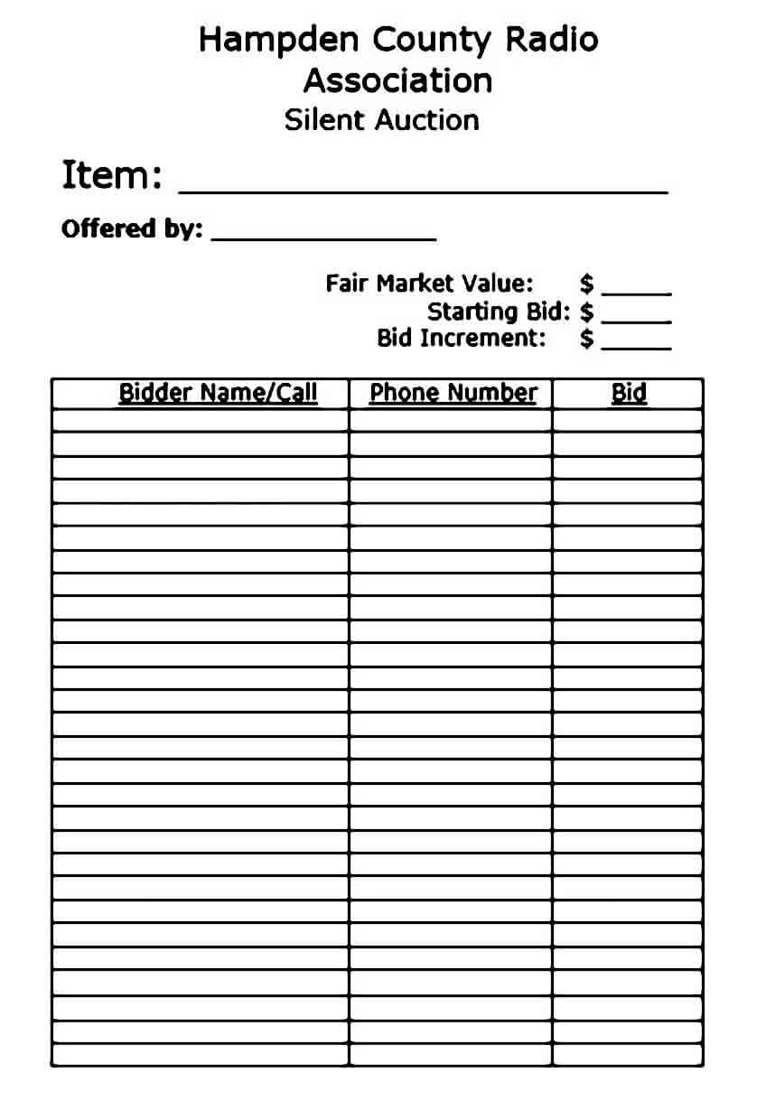 Silent Auction Bid Sheet